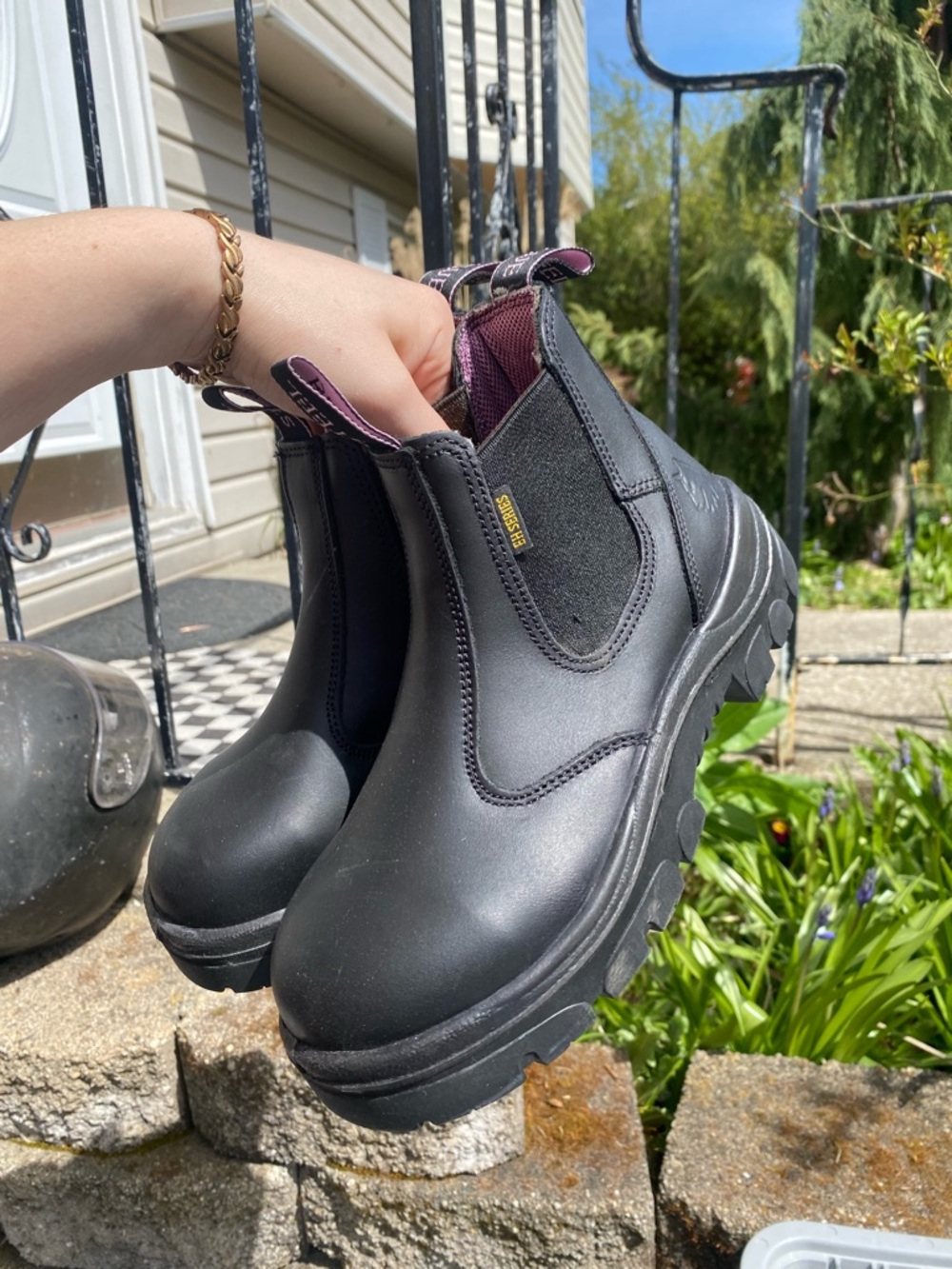 Steel Blue Black Leather Chelsea Work Boots